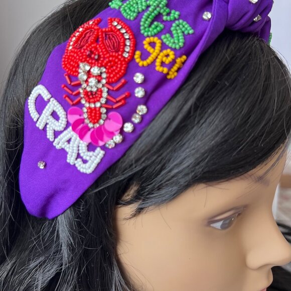 Let’s Go Cray Beaded Knotted Headband Carnival NOLA Vibes - Picture 3 of 7
